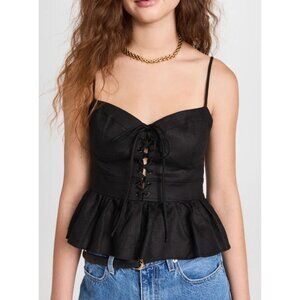 WAYF Skye Lace Up Bustier Tank Top Black Linen Size Large